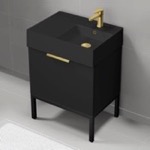 Nameeks DERIN706 Black 24 Inch Small Bathroom Vanity, Modern, Matte Black, Free Standing